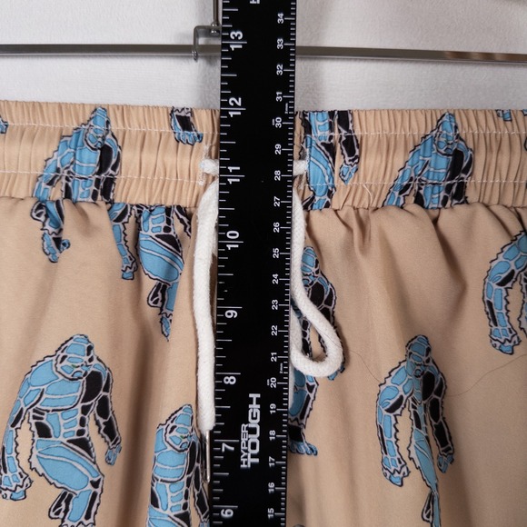 Sasquatch Shorts Mens Medium Beige Blue Bigfoot Drawstring Casual Summer Pockets - Picture 6 of 10